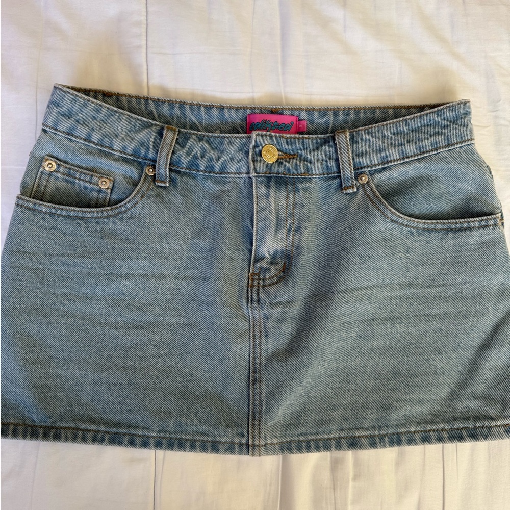 Edikted Light Blue Denim Mini Skirt